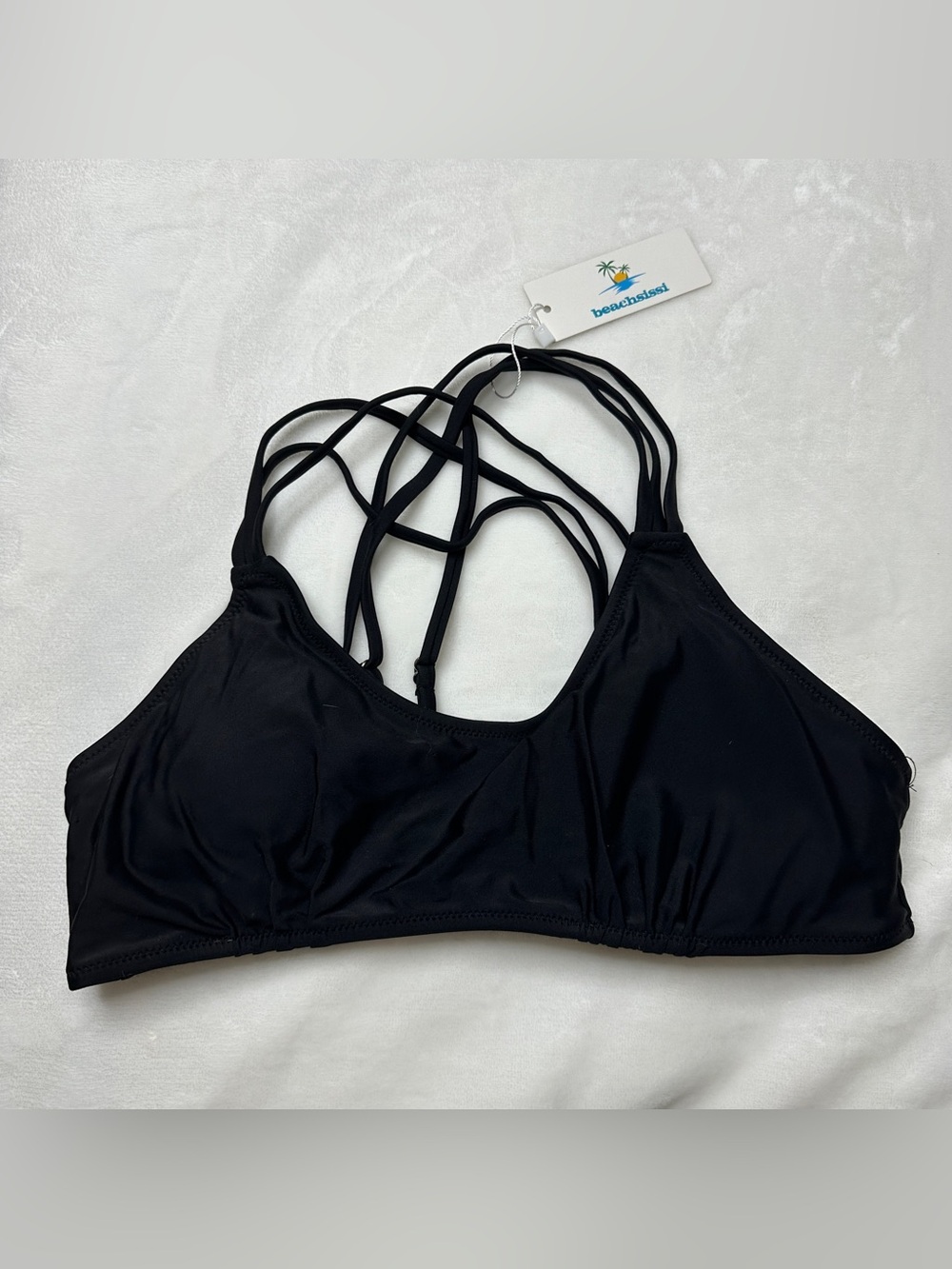 Beachsissi NWT Black Strappy Swim Bikini Top L